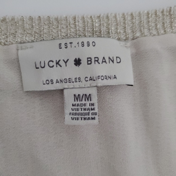LUCKY BRAND womens Gold Shimmer Knit Layered Sweater size M - Picture 10 of 10